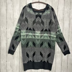 American Eagle Outfitters Long Sleeve Geometric Knit Dress in Black and Mint